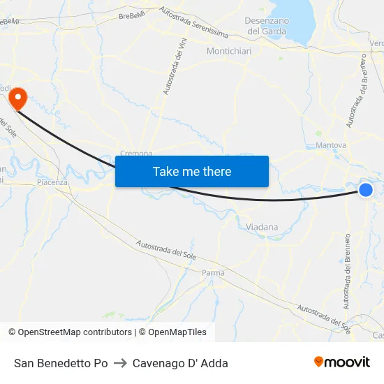 San Benedetto Po to Cavenago D' Adda map