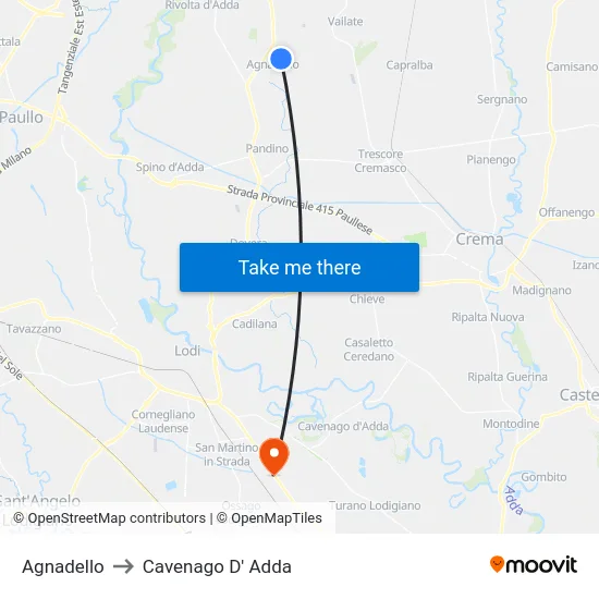 Agnadello to Cavenago D' Adda map