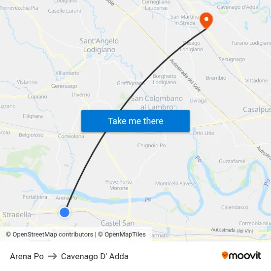 Arena Po to Cavenago D' Adda map