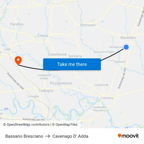 Bassano Bresciano to Cavenago D' Adda map