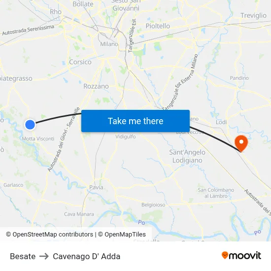 Besate to Cavenago D' Adda map