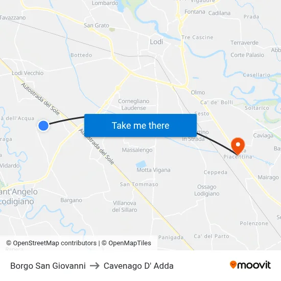 Borgo San Giovanni to Cavenago D' Adda map