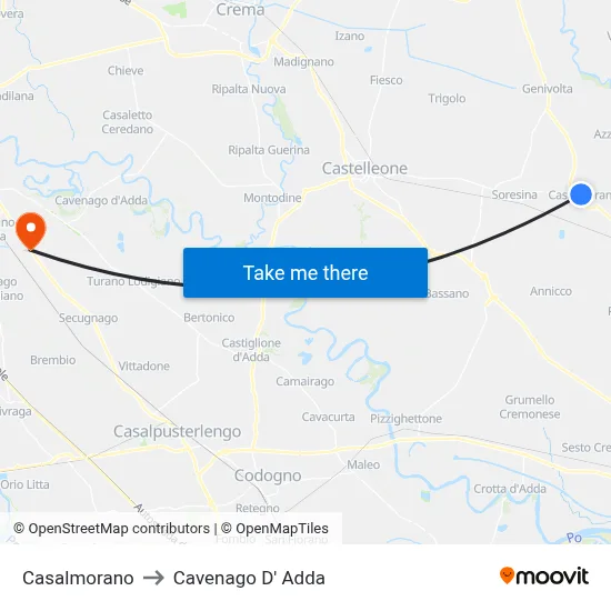 Casalmorano to Cavenago D' Adda map
