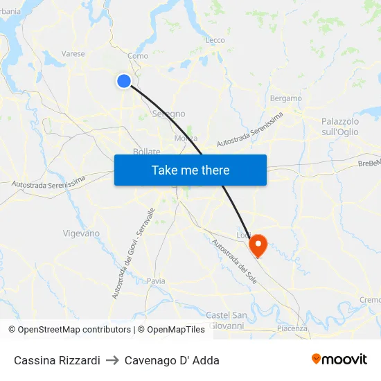 Cassina Rizzardi to Cavenago D' Adda map