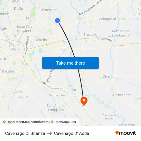 Cavenago Di Brianza to Cavenago D' Adda map