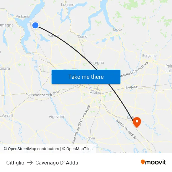 Cittiglio to Cavenago D' Adda map