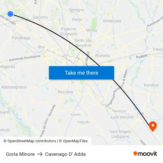 Gorla Minore to Cavenago D' Adda map