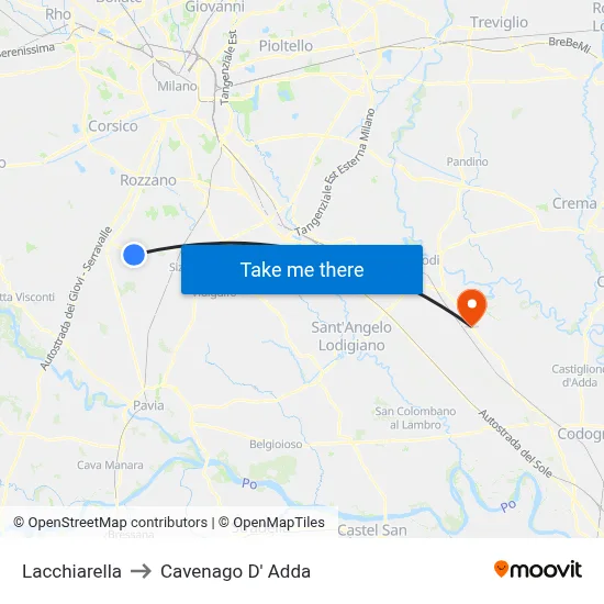 Lacchiarella to Cavenago D' Adda map