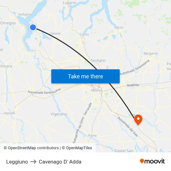 Leggiuno to Cavenago D' Adda map