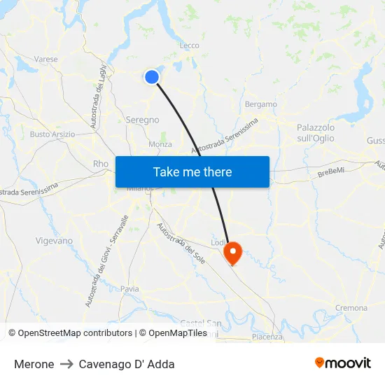 Merone to Cavenago D' Adda map