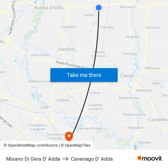 Misano di Gera d'Adda to Cavenago D' Adda map
