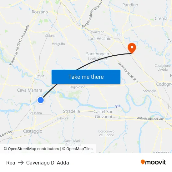REA to Cavenago D' Adda map