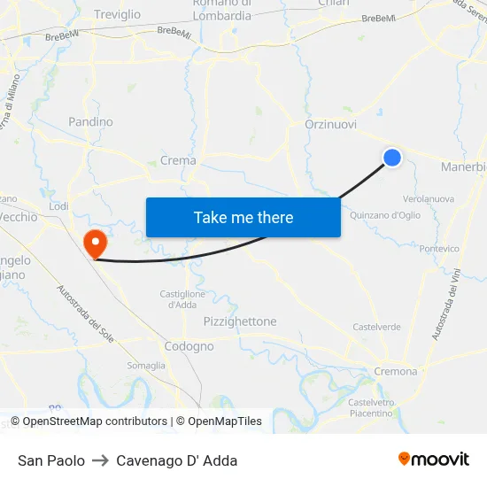 San Paolo to Cavenago D' Adda map