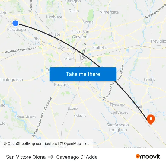 San Vittore Olona to Cavenago D' Adda map