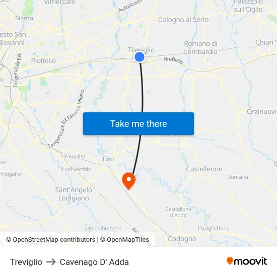 Treviglio to Cavenago D' Adda map