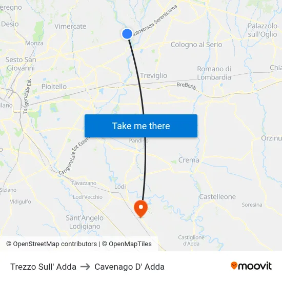 Trezzo Sull' Adda to Cavenago D' Adda map