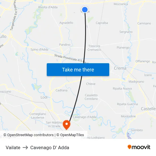Vailate to Cavenago D' Adda map