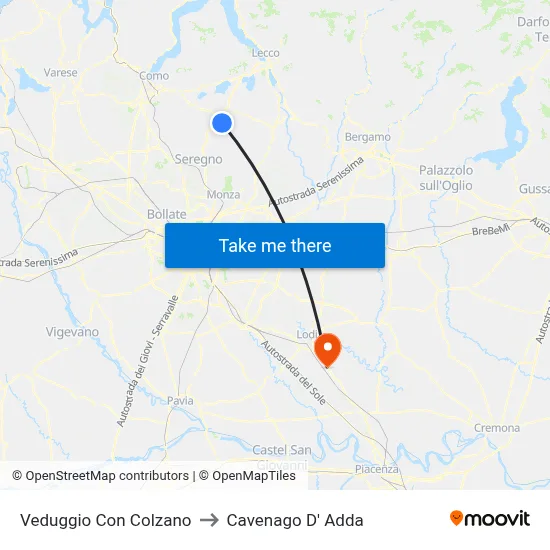 Veduggio Con Colzano to Cavenago D' Adda map