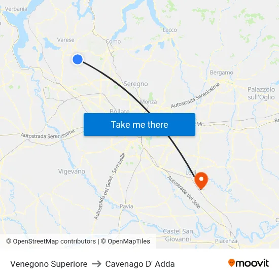 Venegono Superiore to Cavenago D' Adda map