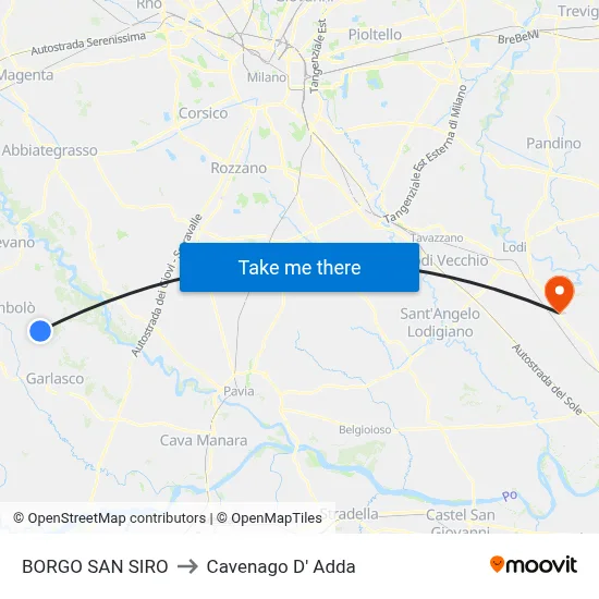 Borgo San Siro to Cavenago D' Adda map