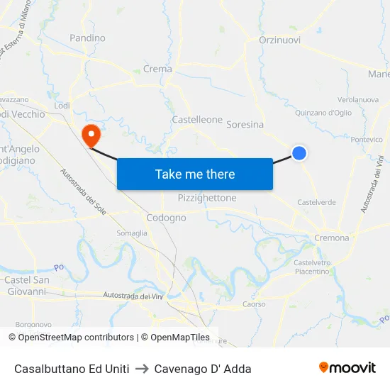 Casalbuttano Ed Uniti to Cavenago D' Adda map