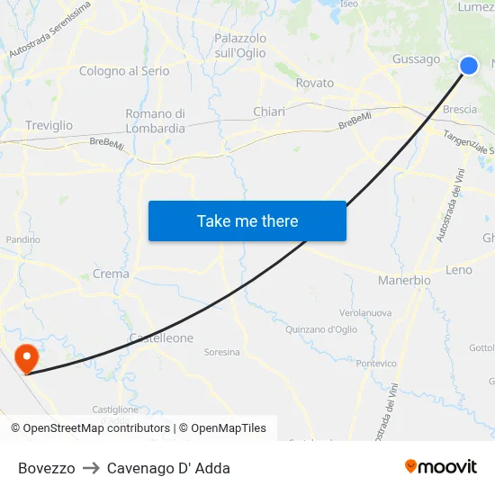 Bovezzo to Cavenago D' Adda map