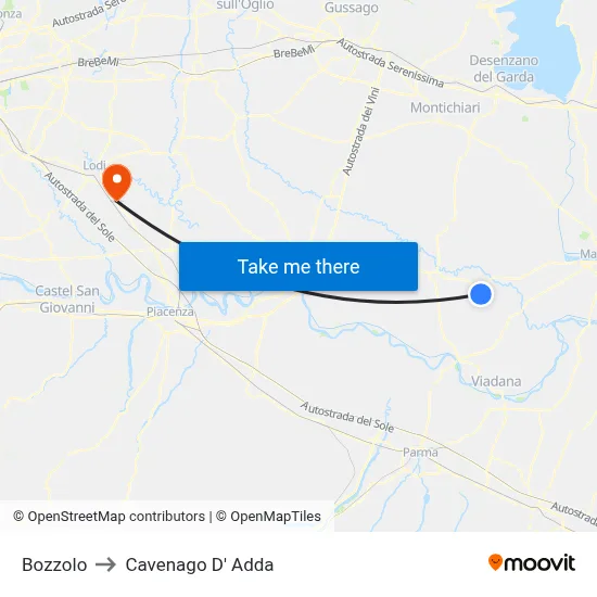 Bozzolo to Cavenago D' Adda map