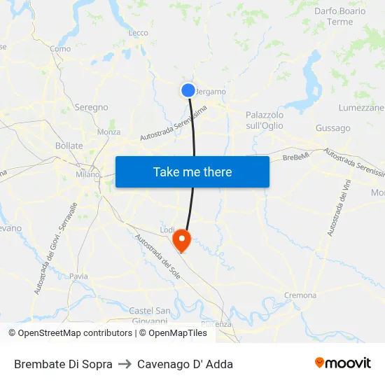 Brembate Di Sopra to Cavenago D' Adda map