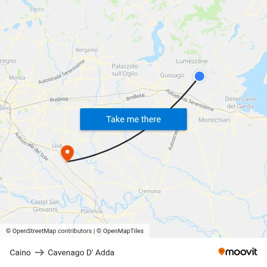 Caino to Cavenago D' Adda map