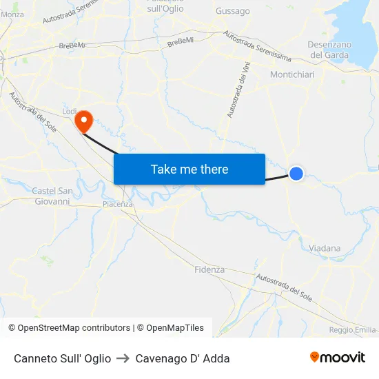 Canneto sull'Oglio to Cavenago D' Adda map