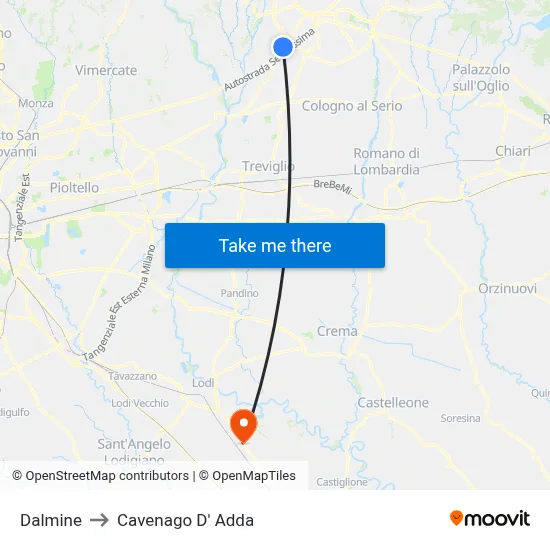 Dalmine to Cavenago D' Adda map
