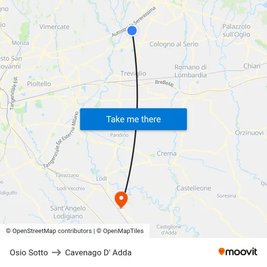 Osio Sotto to Cavenago D' Adda map
