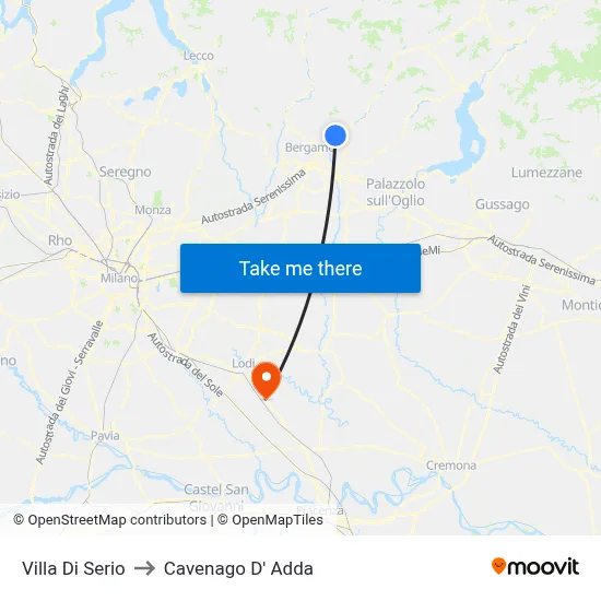 Villa di Serio to Cavenago D' Adda map
