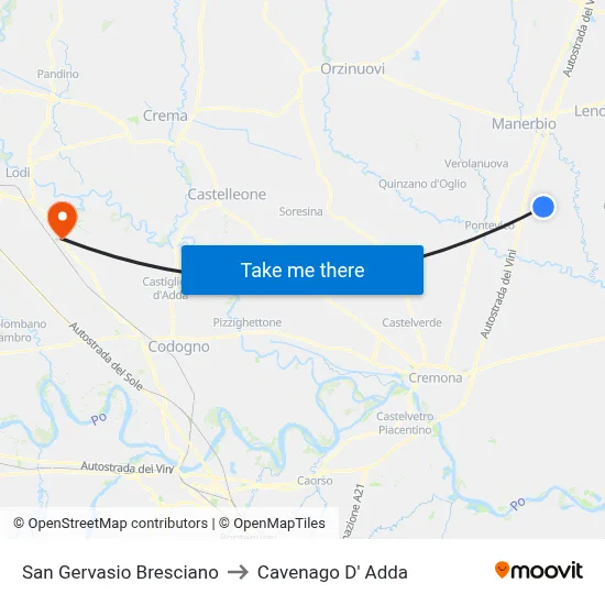 San Gervasio Bresciano to Cavenago D' Adda map