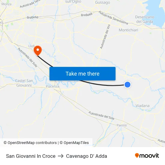 San Giovanni In Croce to Cavenago D' Adda map