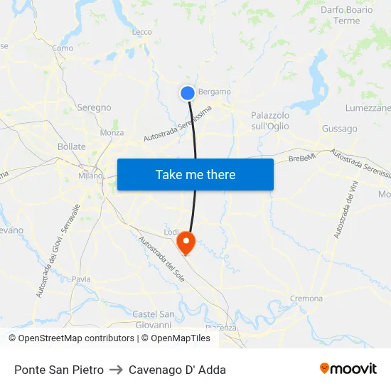 Ponte San Pietro to Cavenago D' Adda map