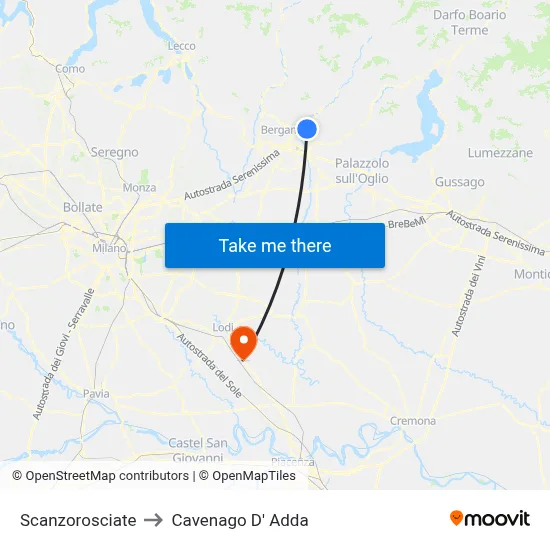 Scanzorosciate to Cavenago D' Adda map