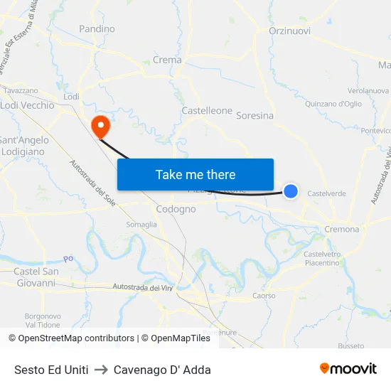 Sesto Ed Uniti to Cavenago D' Adda map