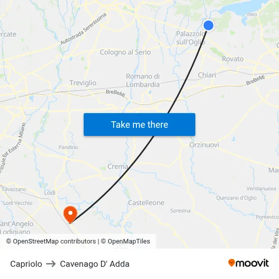 Capriolo to Cavenago D' Adda map