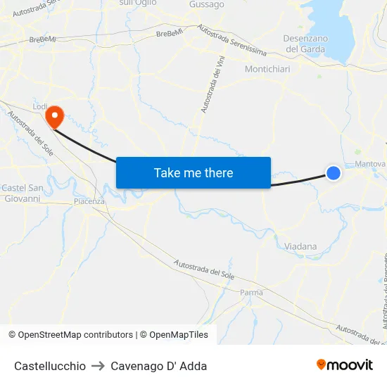 Castellucchio to Cavenago D' Adda map