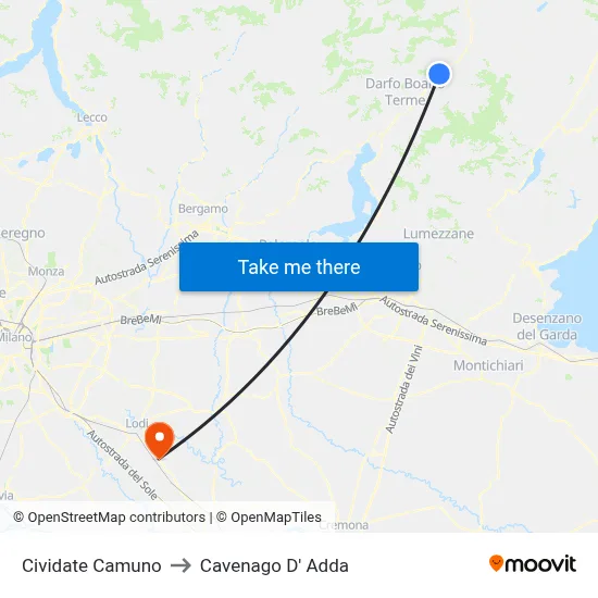 Cividate Camuno to Cavenago D' Adda map
