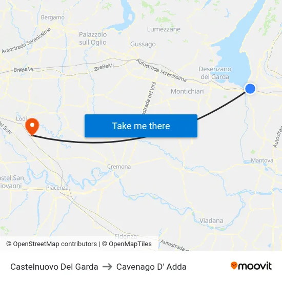 Castelnuovo Del Garda to Cavenago D' Adda map
