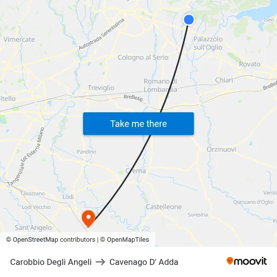 Carobbio Degli Angeli to Cavenago D' Adda map