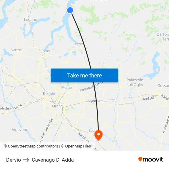 Dervio to Cavenago D' Adda map