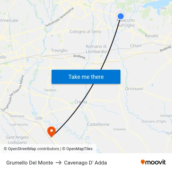Grumello Del Monte to Cavenago D' Adda map