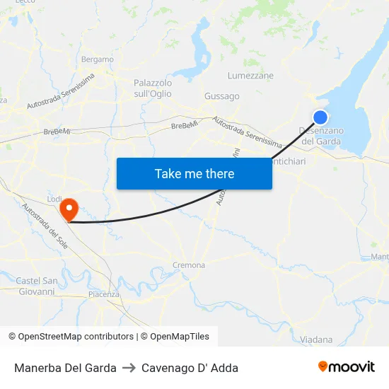 Manerba Del Garda to Cavenago D' Adda map