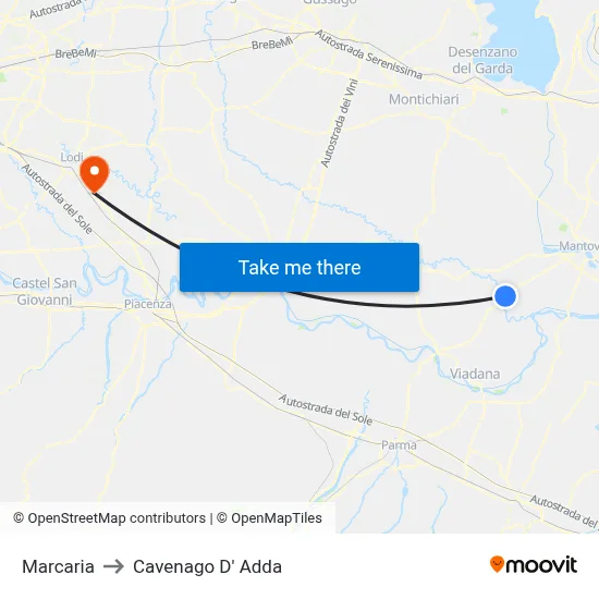 Marcaria to Cavenago D' Adda map