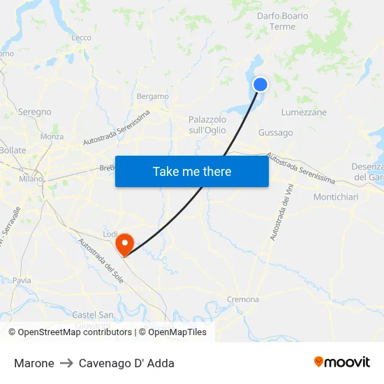 Marone to Cavenago D' Adda map