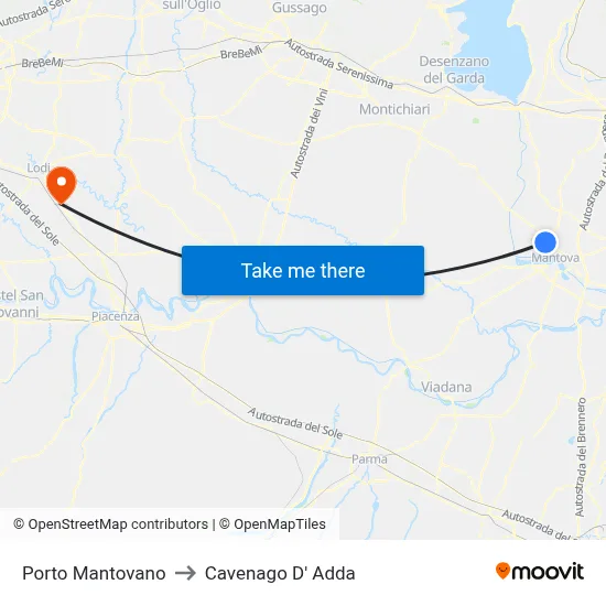 Porto Mantovano to Cavenago D' Adda map