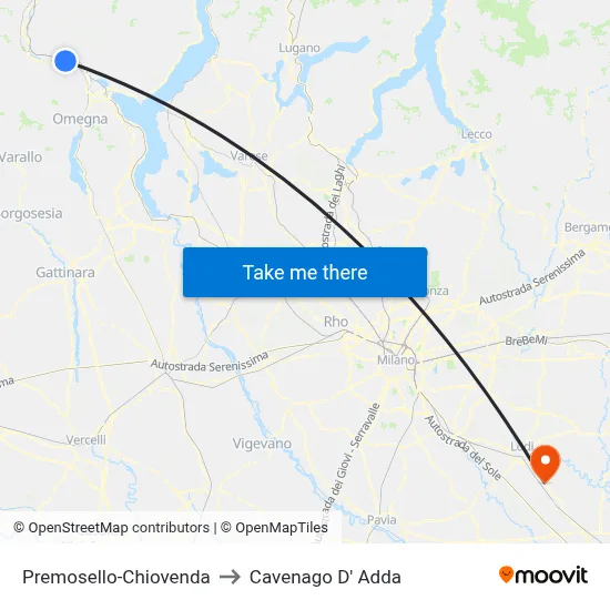 Premosello-Chiovenda to Cavenago D' Adda map